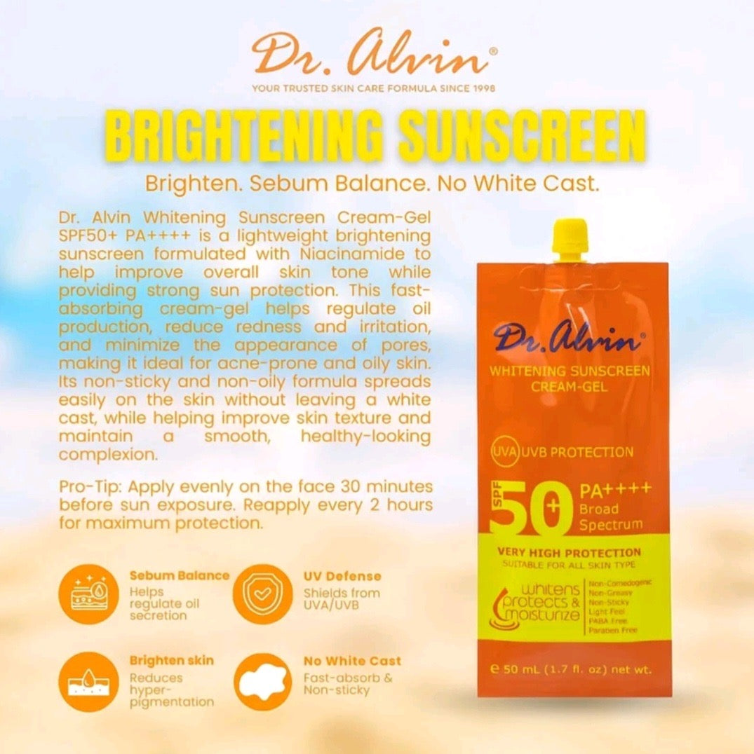 DR.ALVIN WHITENING SUNSCREEN CREAM-GEL SPF50+ 50ML PA++++ BROAD SPECTRUM