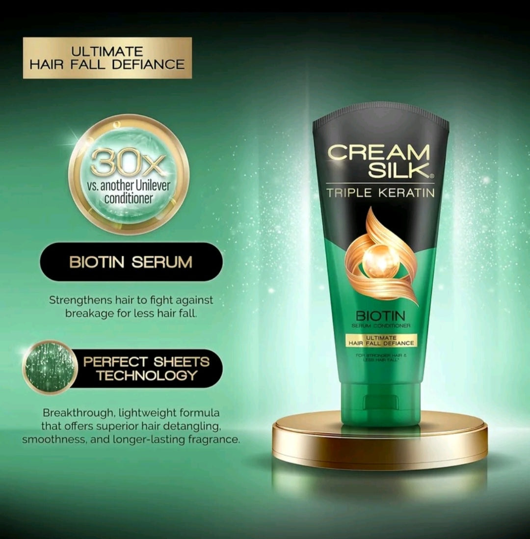 CREAM SILK TRIPLE KERATIN BIOTIN 170MLx24 (GREEN) ULITMATE HAIRFALL DEFIANCE