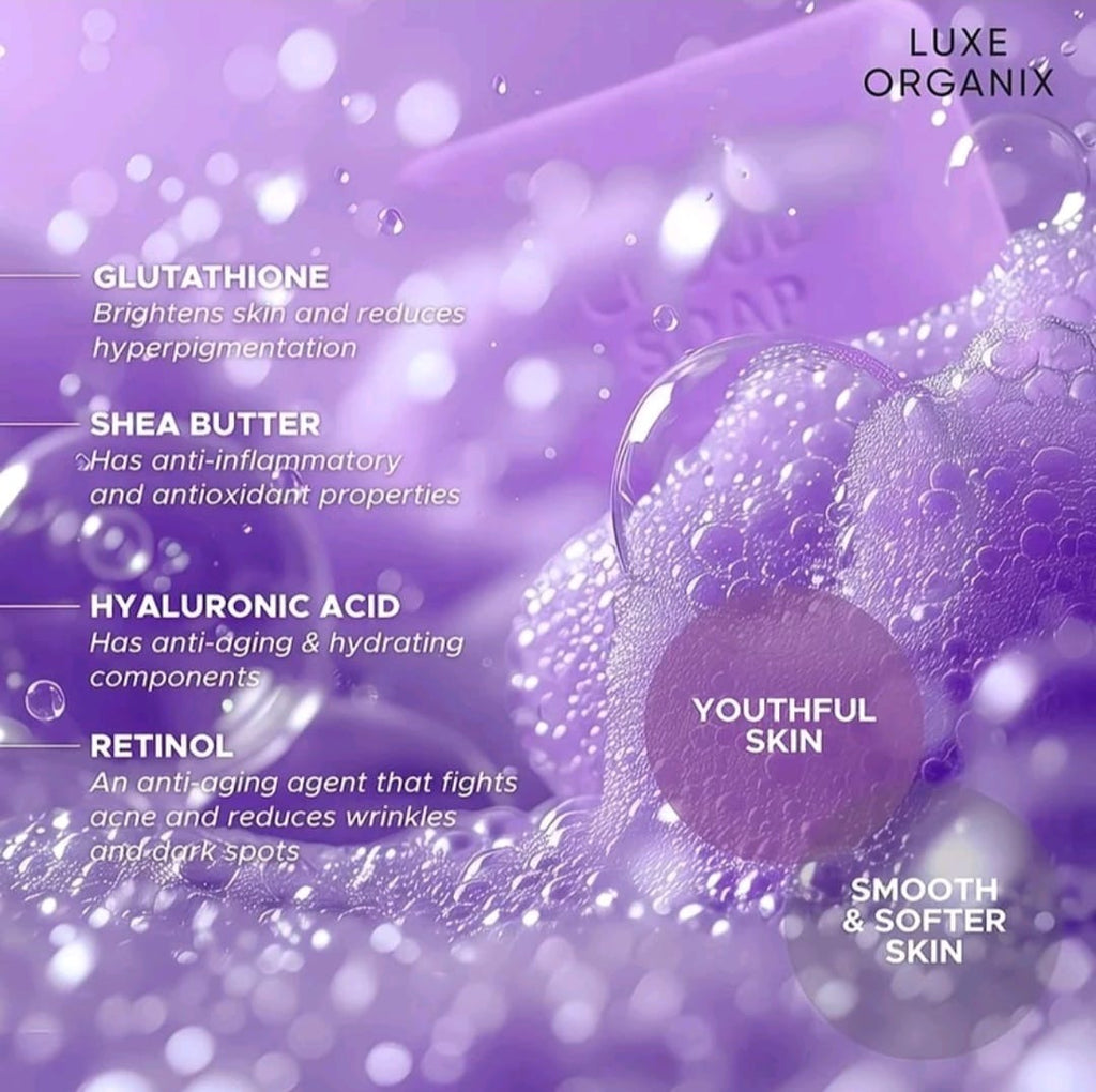 Luxe Organix NIACINAMIDE+RETINOL Cloud Soap 180g with Foaming Net (PURPLE)