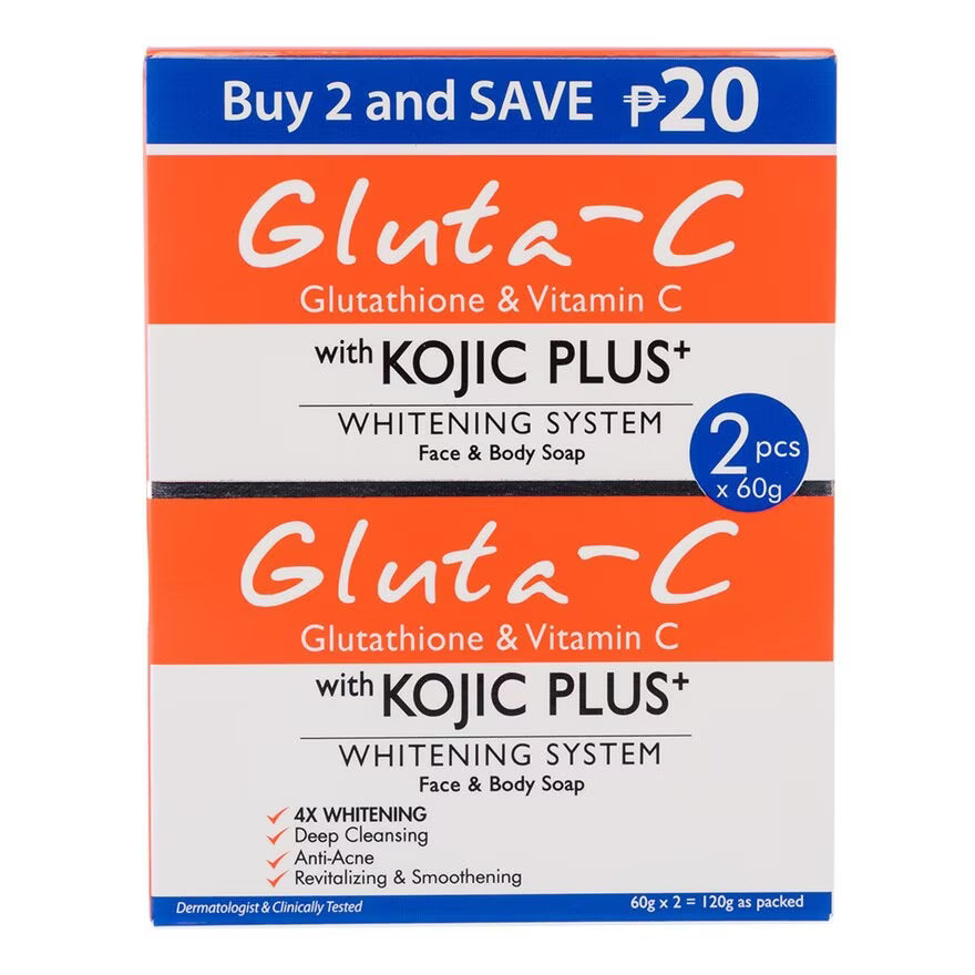 Gluta-C Glutathione & Vitamin C with Kojic Plus Whitening Face and Body Soap 2 x 60g