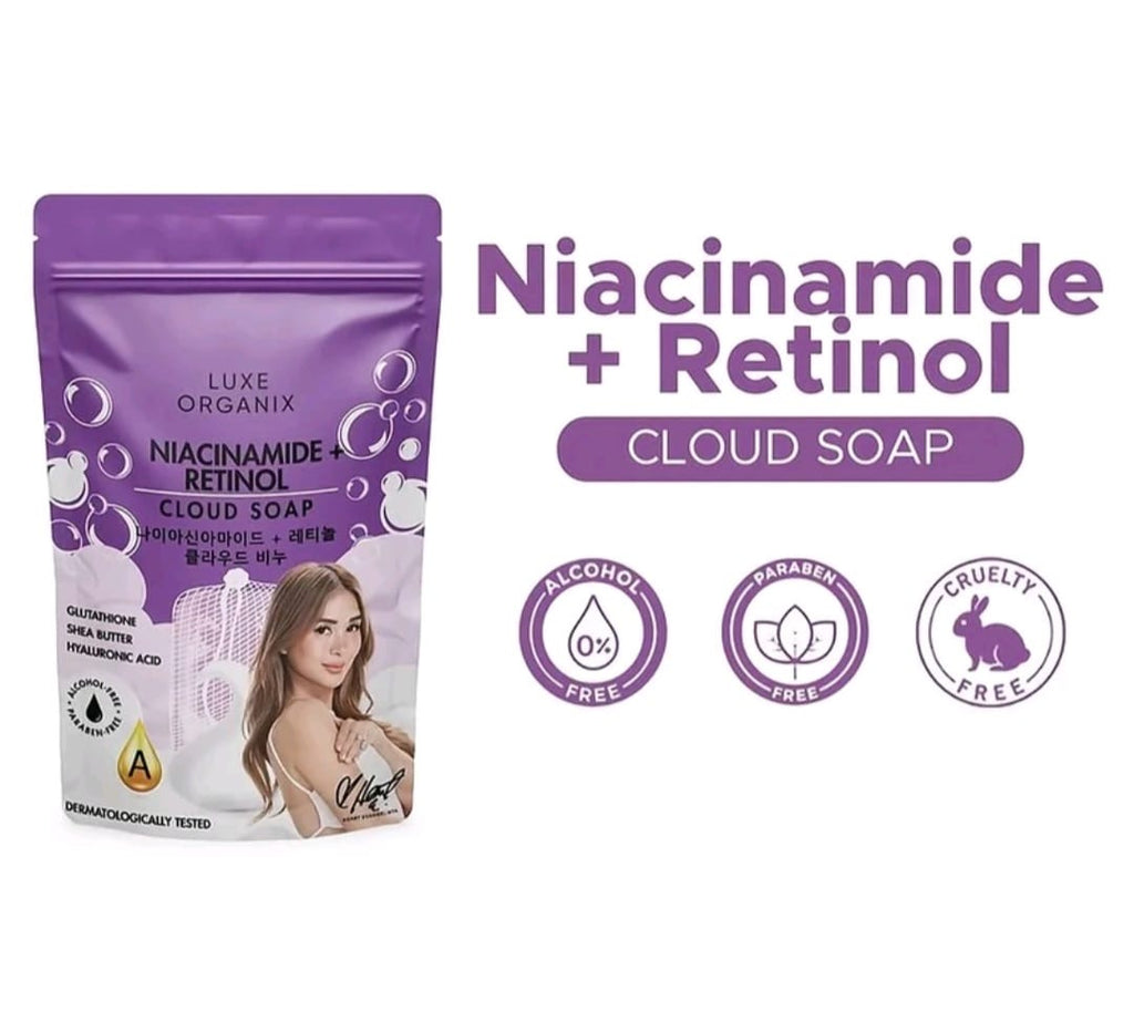 Luxe Organix NIACINAMIDE+RETINOL Cloud Soap 180g with Foaming Net (PURPLE)