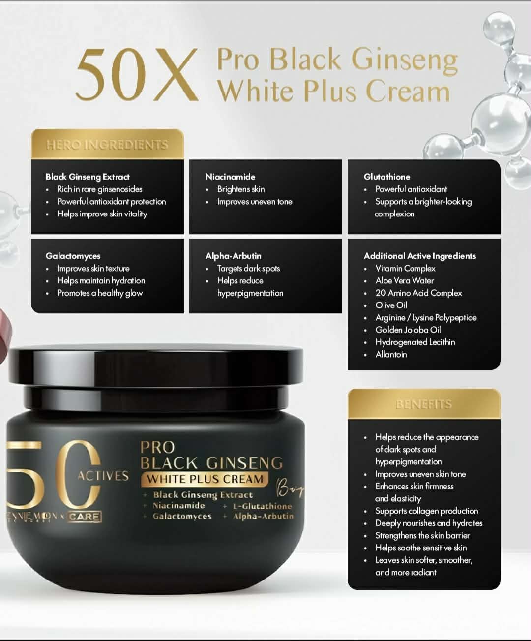 JENNIE MOON PRO BLACK GINSENG WHITE PLUS CREAM 250ML