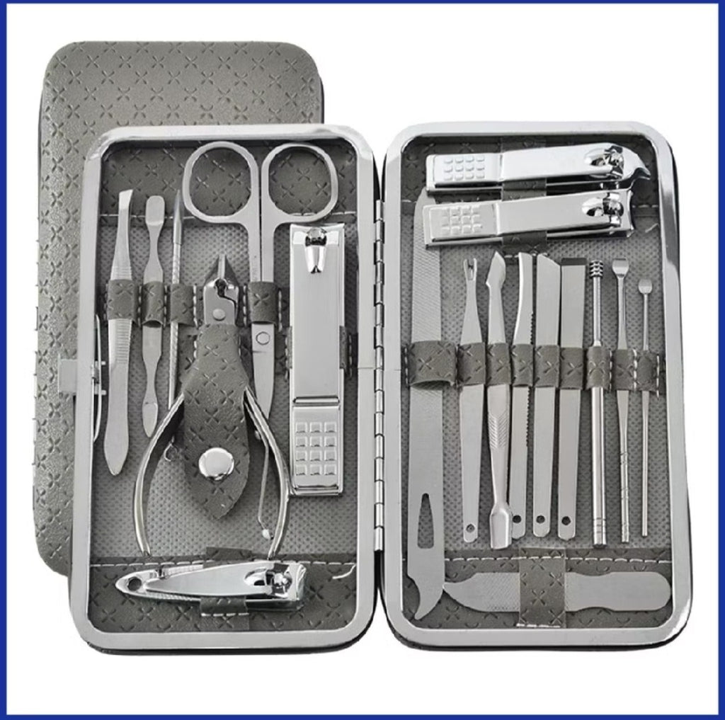 19-Piece PEDICURE TOOLS Set in PU-LEATHER Travel Storage Organizer