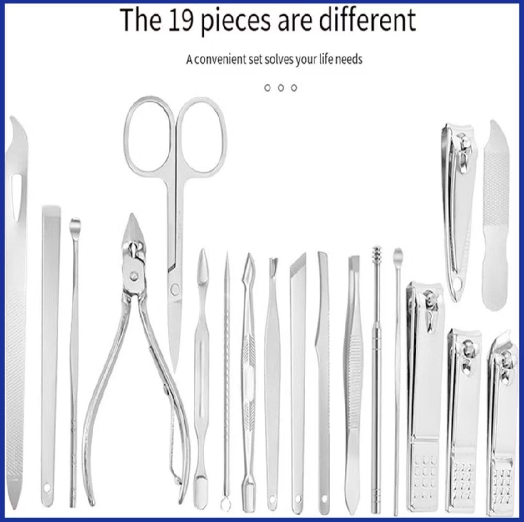 19-Piece PEDICURE TOOLS Set in PU-LEATHER Travel Storage Organizer
