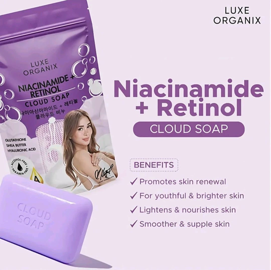 Luxe Organix NIACINAMIDE+RETINOL Cloud Soap 180g with Foaming Net (PURPLE)