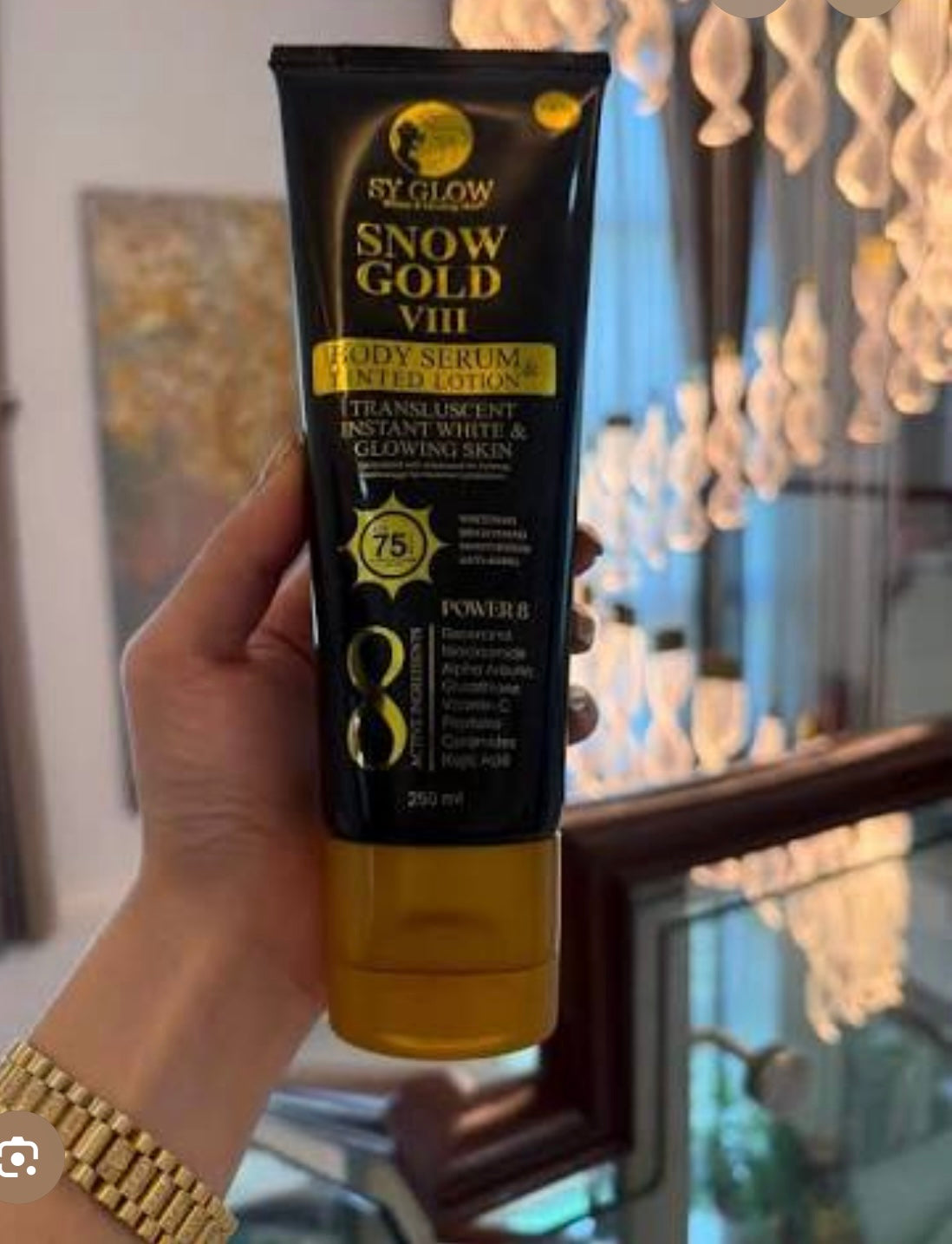 SY GLOW SNOW GOLD VIII BODY SERUM & TINTED LOTION 250ML POWER 8 SPF75 TRANSLUSCENT INSTANT WHITE & GLOWING SKIN