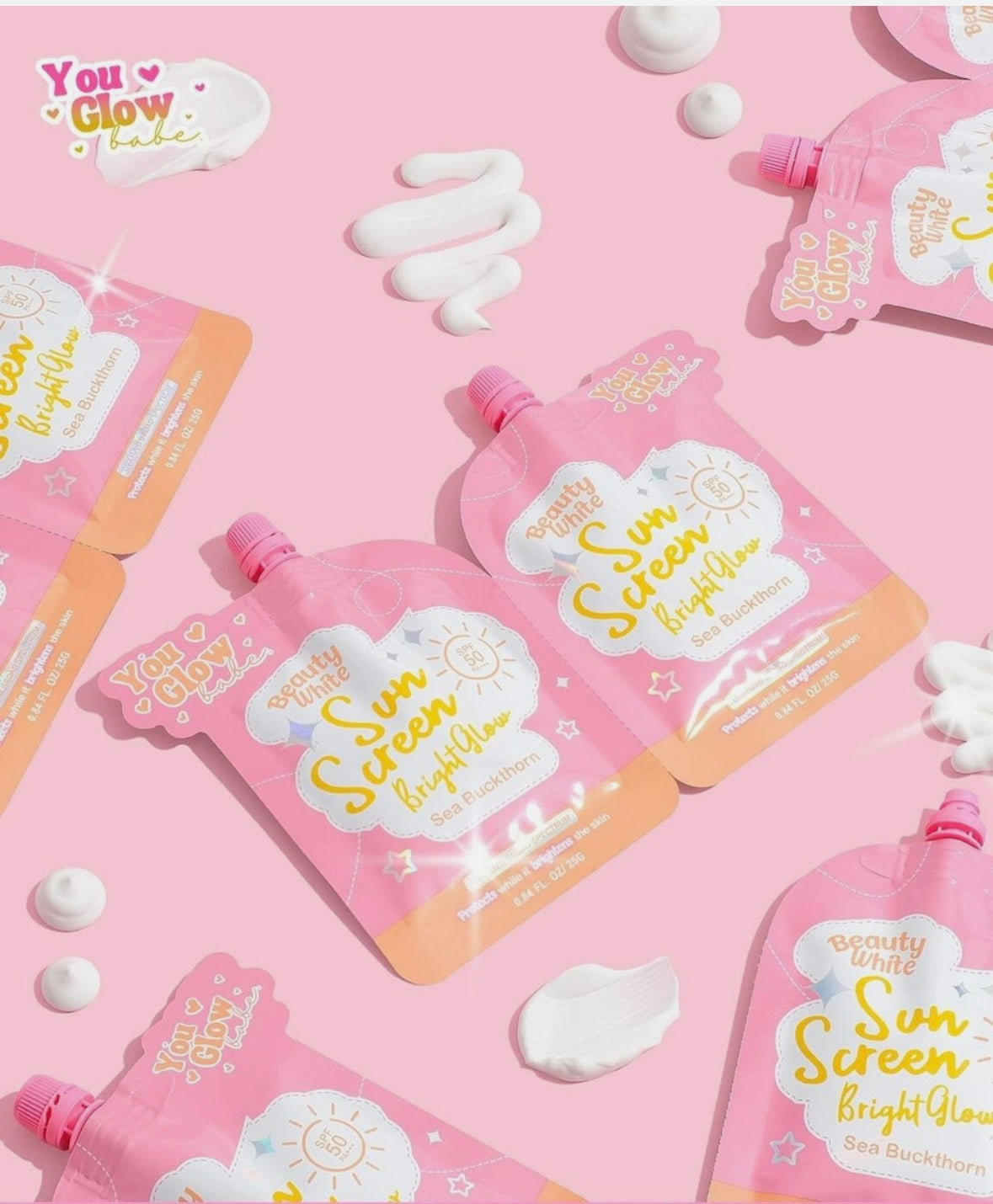 You Glow Babe Beauty White Sunscreen
Bright Glow
SPF50 PA+++ Sea Buckthorn 25ml Twin pack