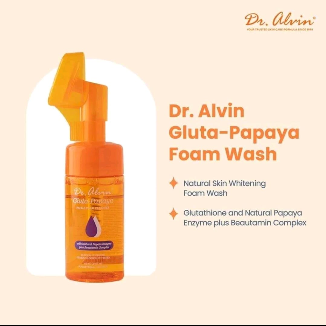Dr Alvin GLUTA PAPAYA
Facial Foam Wash 115ml
With Glutathione & Papaya
Enzymes