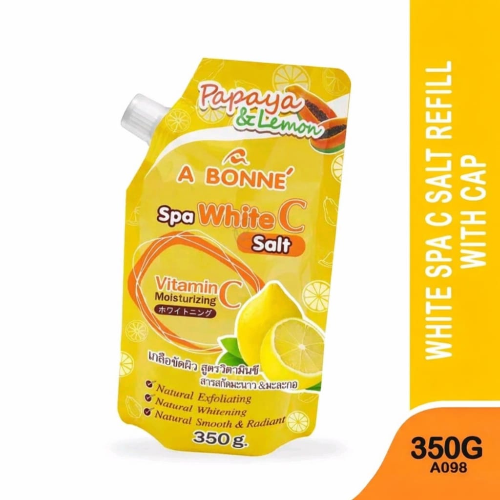 A BONNE PAPAYA &
LEMON SPA WHITE-C SALT
350G VITAMIN-C
MOISTURIZING BATH SALT