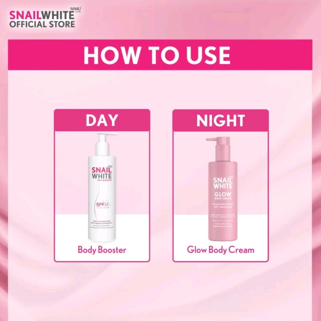 NAMU LIFE SNAIL WHITE
GLOW BODY CREAM 300ML
EXFOLIATE + BRIGHTENS +
FOR DRY SKIN (THAILAND)