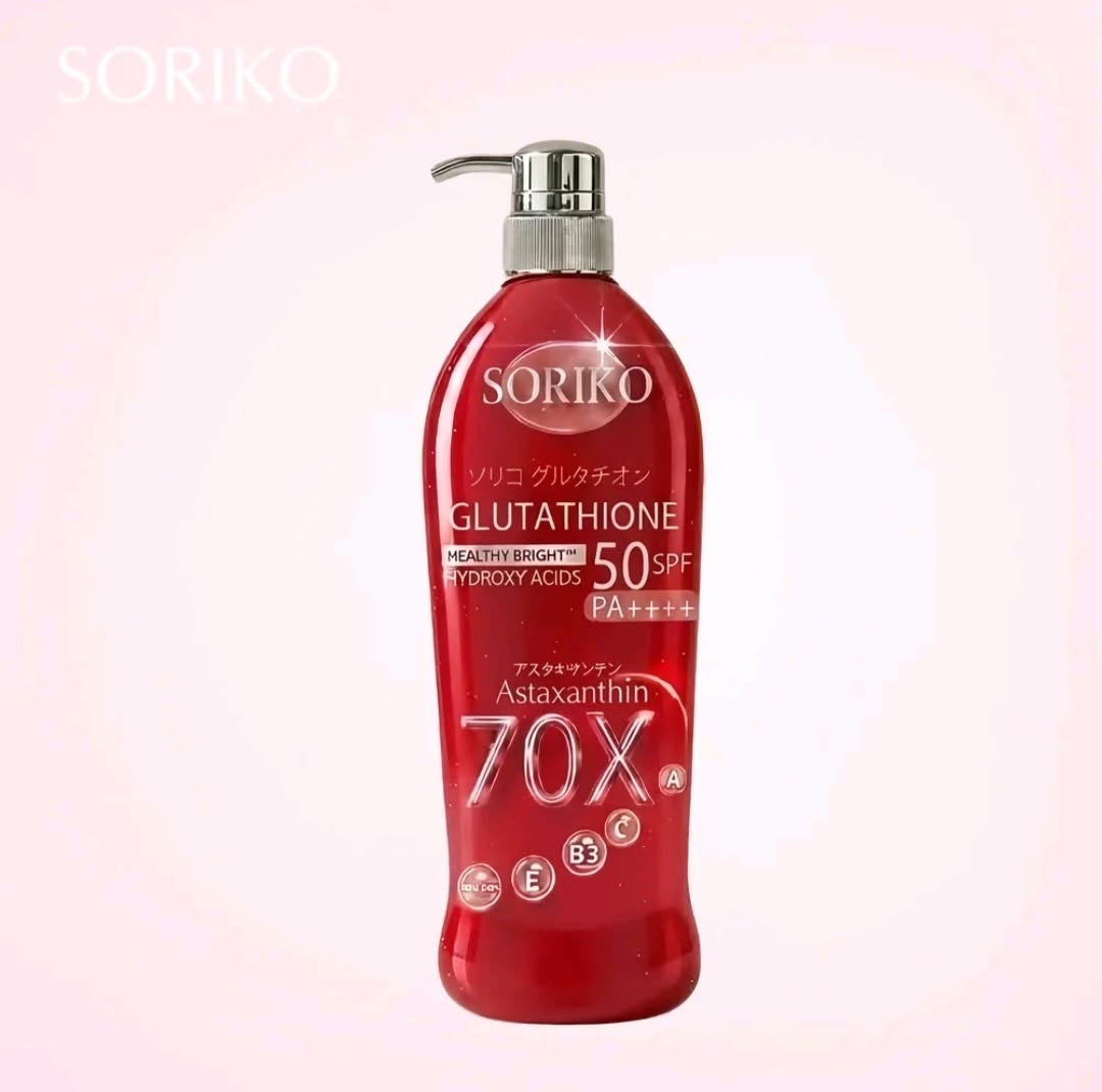 Soriko Glutathione Healthy Bright Hydroxy Acids Astaxanthin 70X Body Lotion SPF 50 PA++++ (500ml).