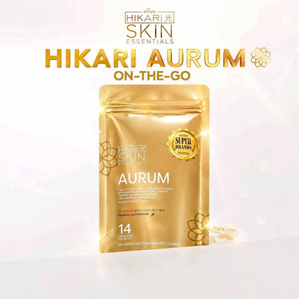 Hikari Skin Essentials Aurum S-Acetyl Glutathione 14 Days travel pouch.