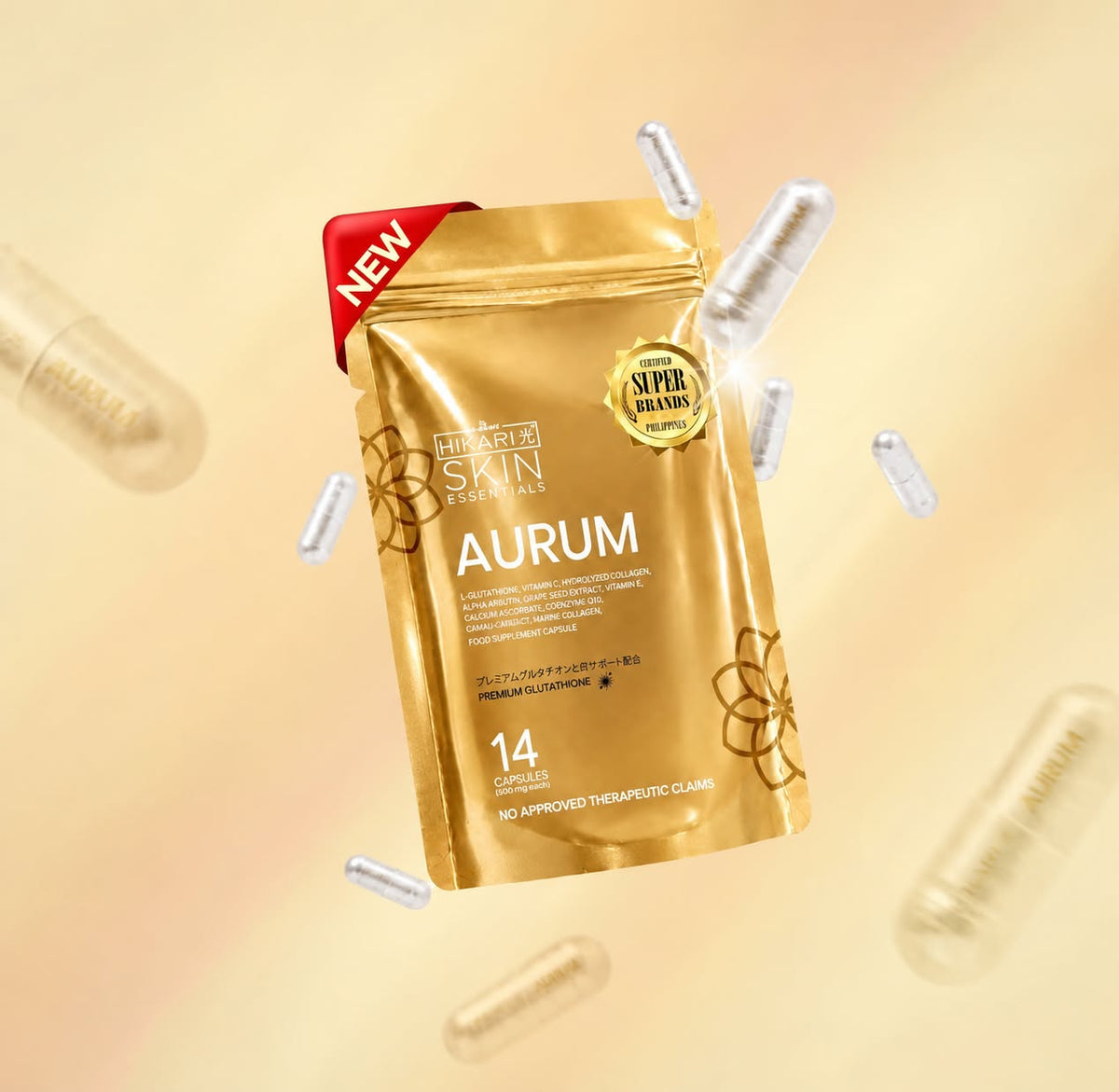 Hikari Skin Essentials Aurum S-Acetyl Glutathione 14 Days travel pouch.