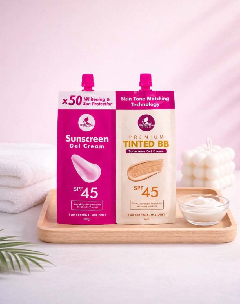 Perfect Skin Sunblock Gel Cream & Premium Tinted BB Sunblock Cream Twin Pack (SPF 45, 30g each)