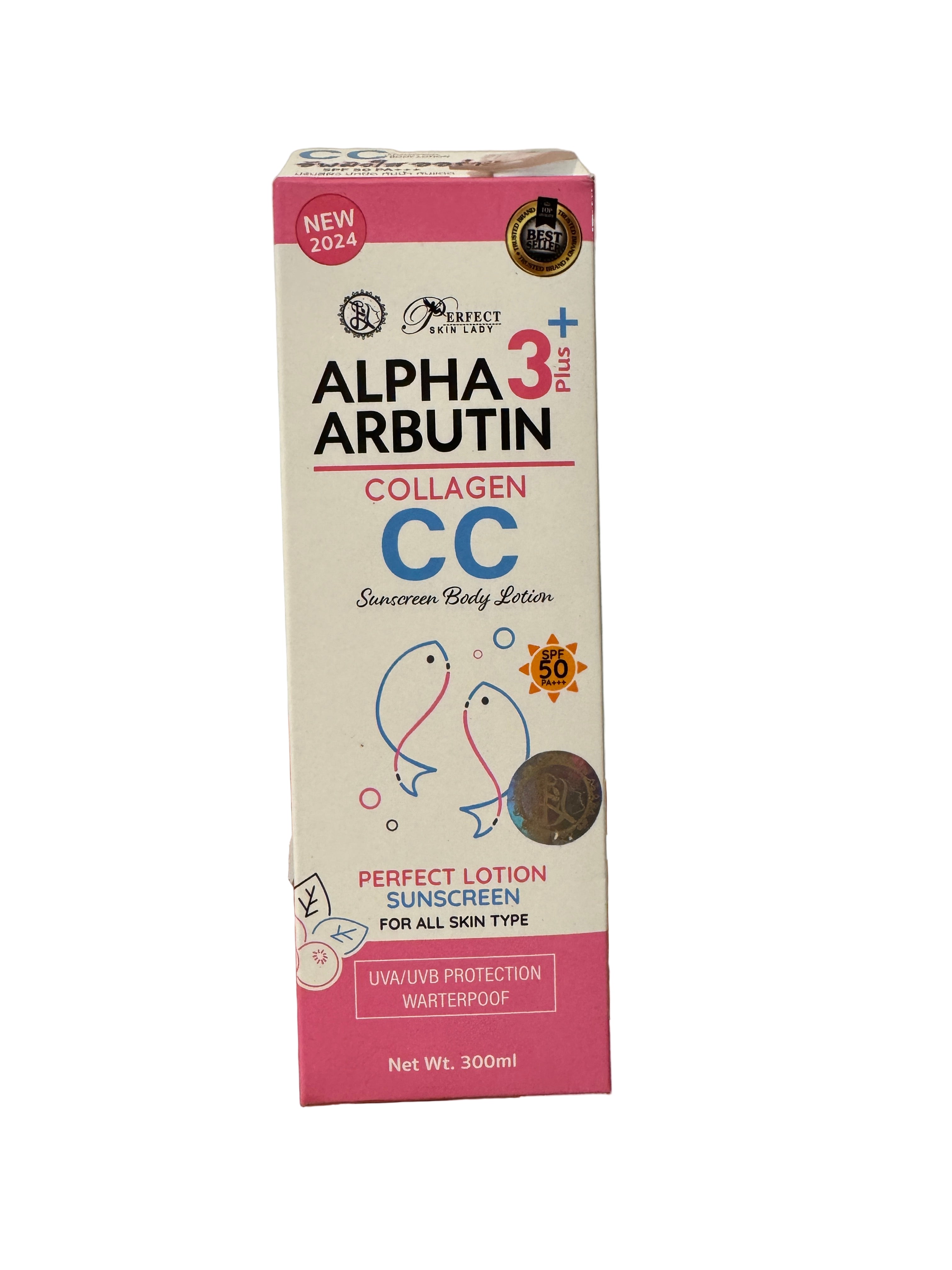 Perfect Skin Lady Alpha Arbutin 3Plus+
Collagen CC Sunscreen Body Lotion
SPF50 PA++ 300ml.
Waterproof UVB/UVA